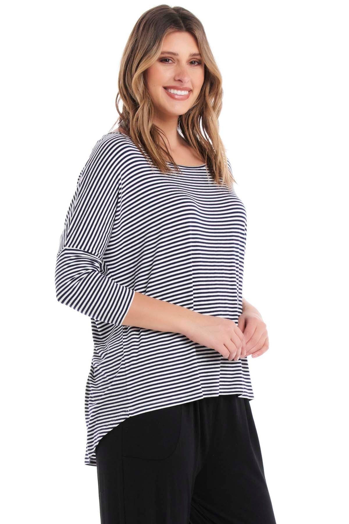Betty Basics Milan Top in Navy and White Stripe - Hey Sara