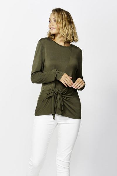 Betty Basics Monaco Knot Top in Olive - Hey Sara