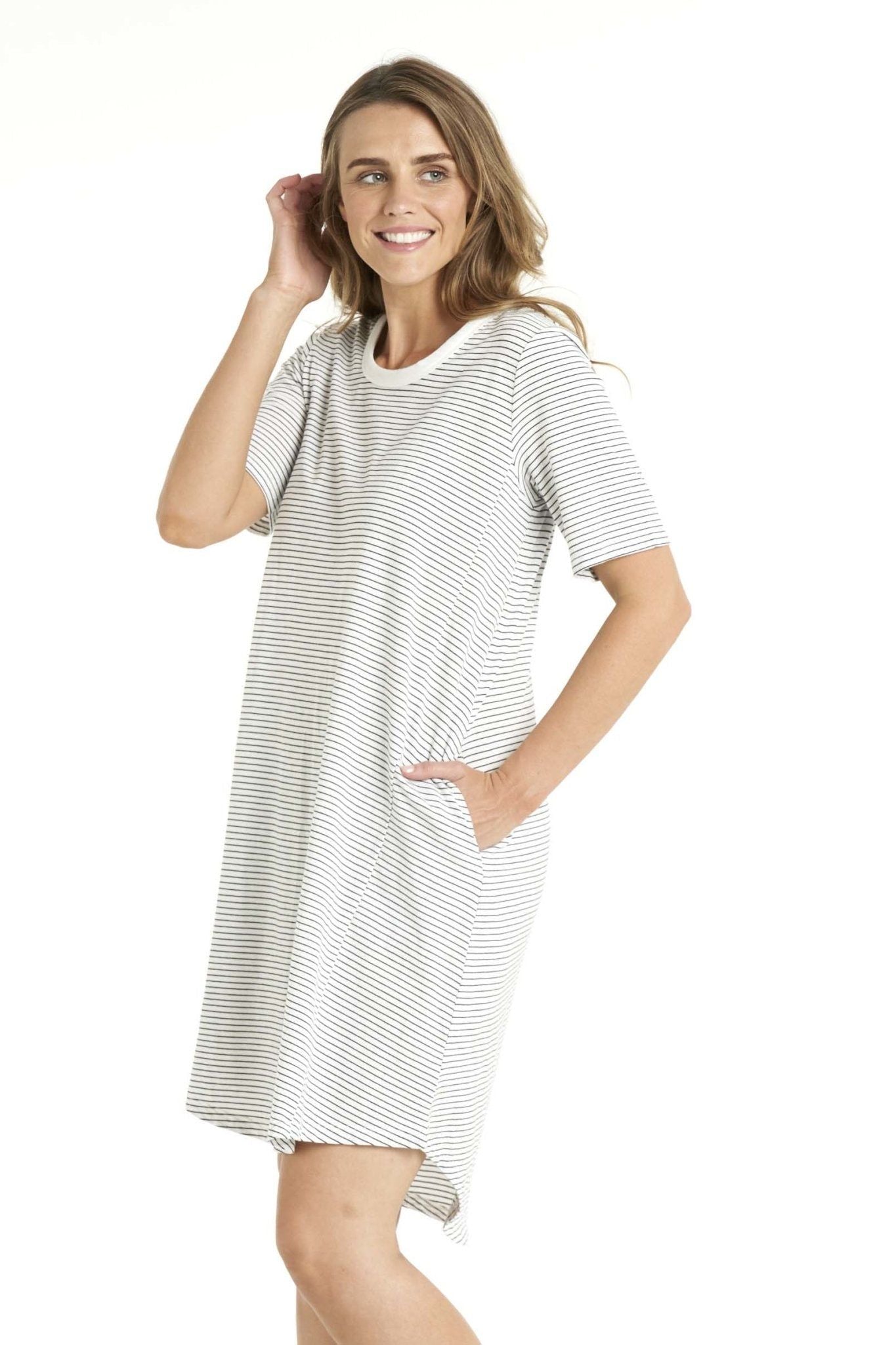 Betty Basics Nyree Dress in White Black Stripe - Hey Sara