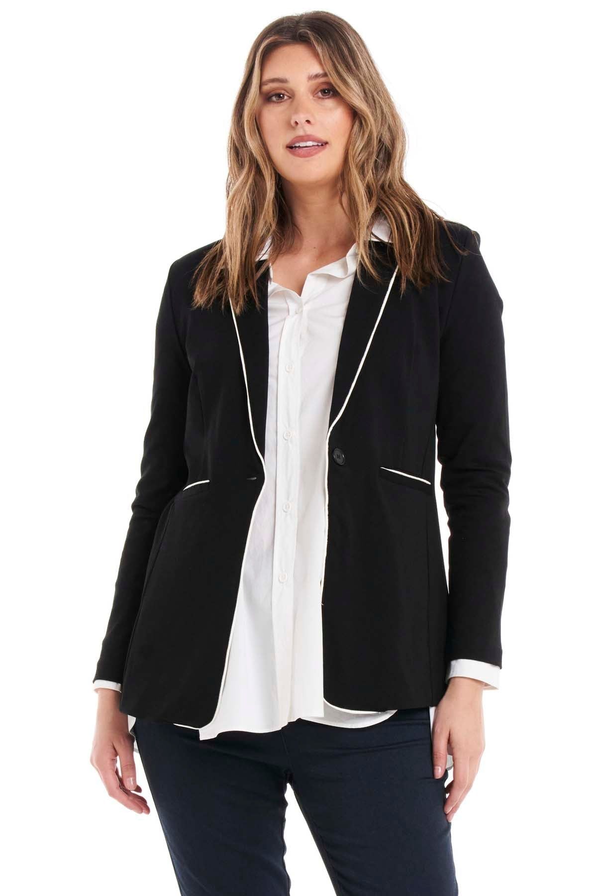 Betty Basics Sorrento Blazer in Black and Piping - Hey Sara