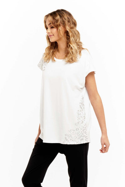 Betty Basics Tyra Top in White with Silver - Hey Sara