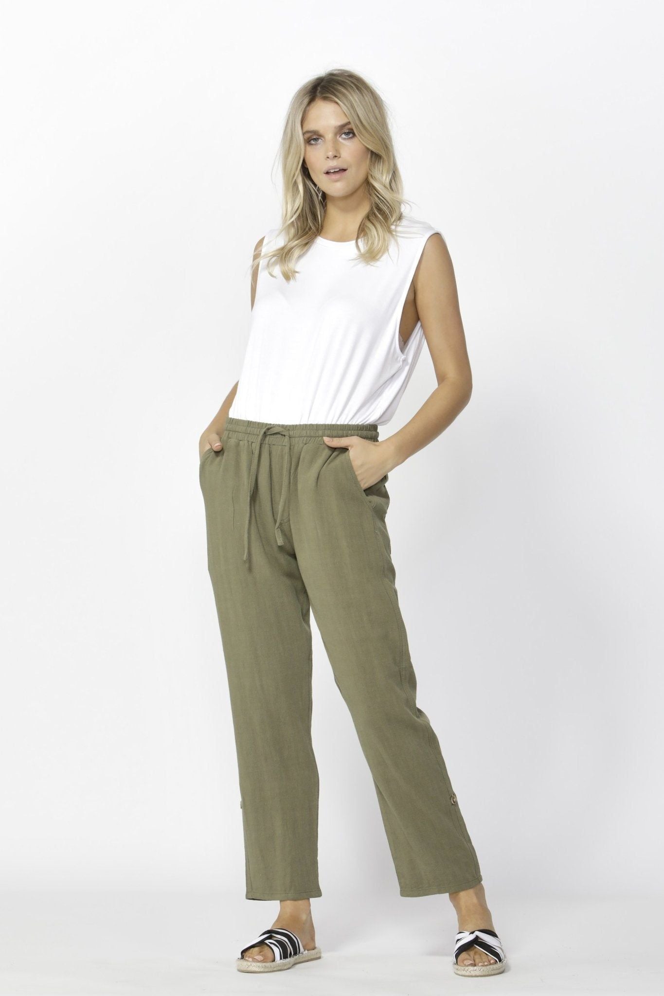 Betty Basics Watson Linen Pant in Khaki - Hey Sara