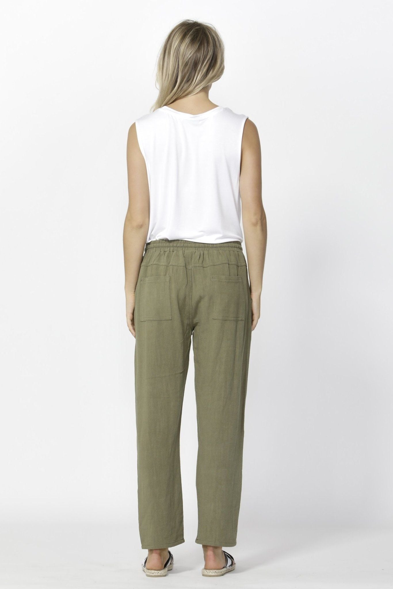 Betty Basics Watson Linen Pant in Khaki - Hey Sara