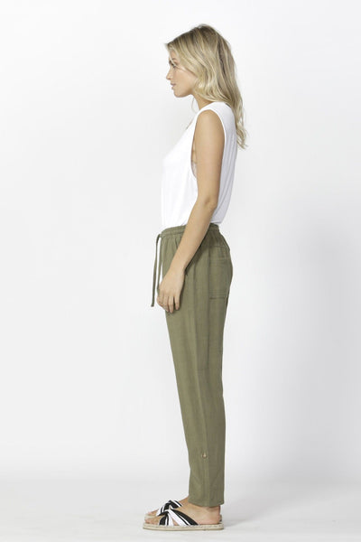 Betty Basics Watson Linen Pant in Khaki - Hey Sara