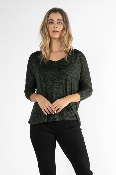 Betty Basics Bilbao Top in Olive / Black Terrain Print - Hey Sara