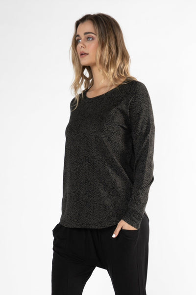 Betty Basics Sophie Knit Jumper in Olive / Black Terrain Print - Hey Sara