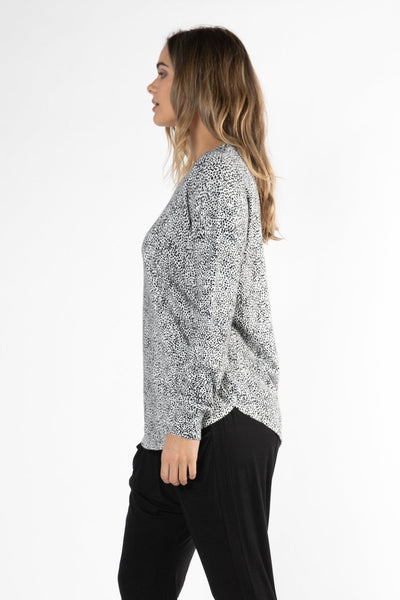 Betty Basics Sophie Knit Jumper in White / Black Terrain Print - Hey Sara