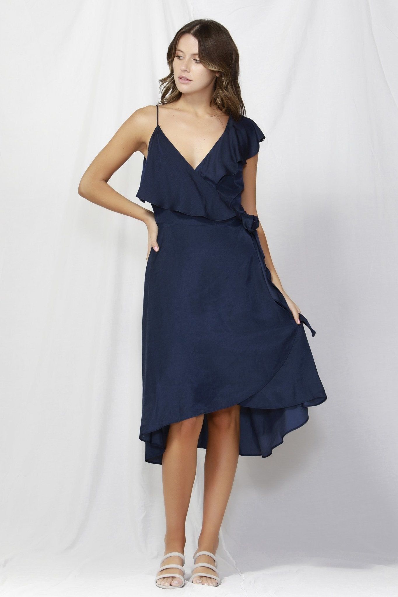 Fate + Becker Alexa Wrap Dress in Navy - Hey Sara