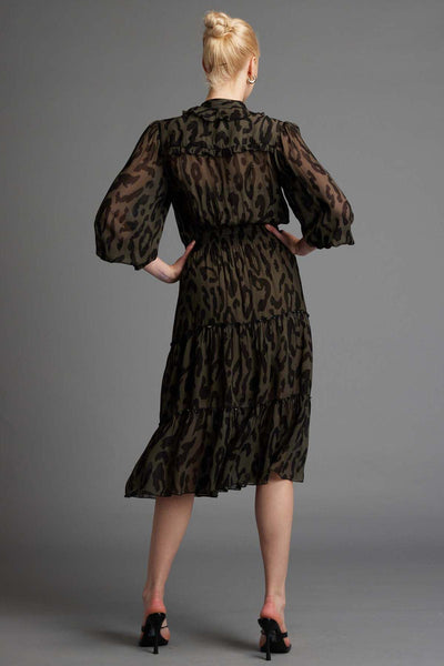 Fate + Becker Dreaming Frill Neck Midi Dress in Khaki Animal - Hey Sara