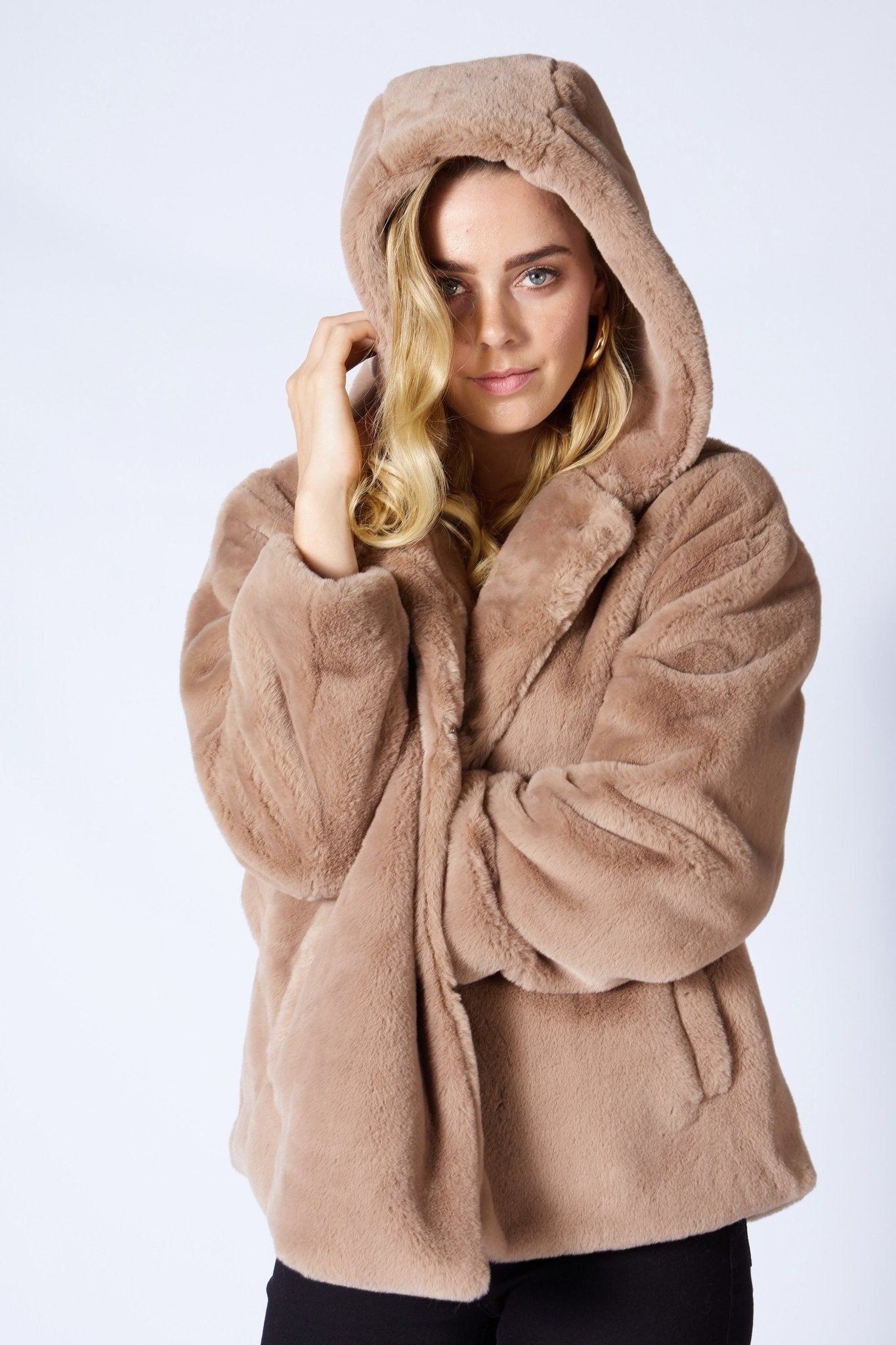 Fate + Becker Ellis Faux Fur Coat in Light Mocha - Hey Sara