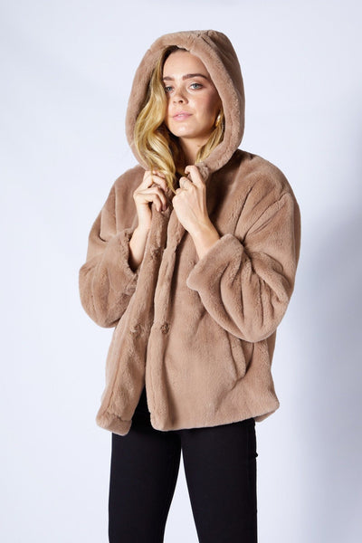 Fate + Becker Ellis Faux Fur Coat in Light Mocha - Hey Sara