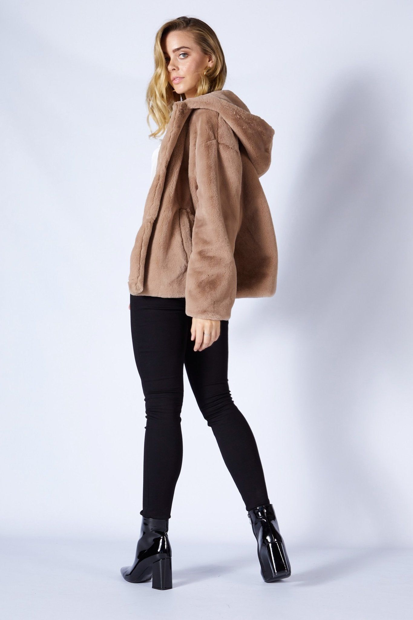 Fate + Becker Ellis Faux Fur Coat in Light Mocha - Hey Sara