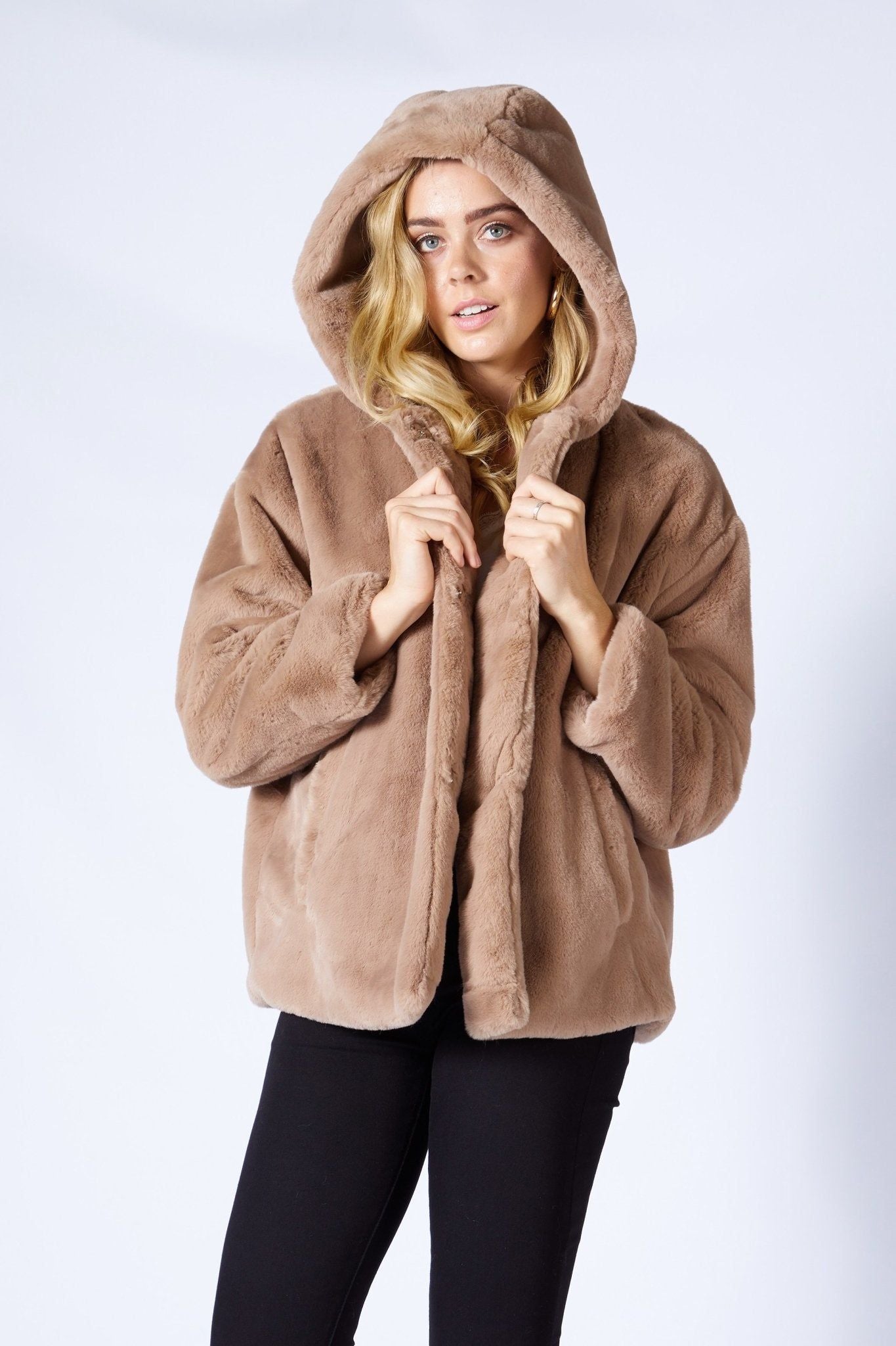 Fate + Becker Ellis Faux Fur Coat in Light Mocha - Hey Sara