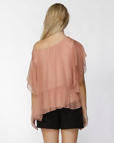 Fate + Becker Este Ruffled Sheer Silk Blouse in Blush - Hey Sara