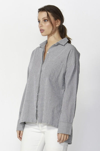 Fate + Becker Live-In Oversized Shirt in Grey White Stripe - Hey Sara