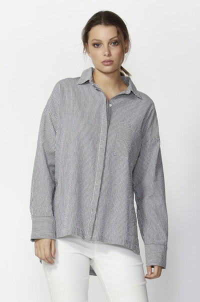Fate + Becker Live-In Oversized Shirt in Grey White Stripe - Hey Sara