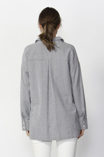 Fate + Becker Live-In Oversized Shirt in Grey White Stripe - Hey Sara