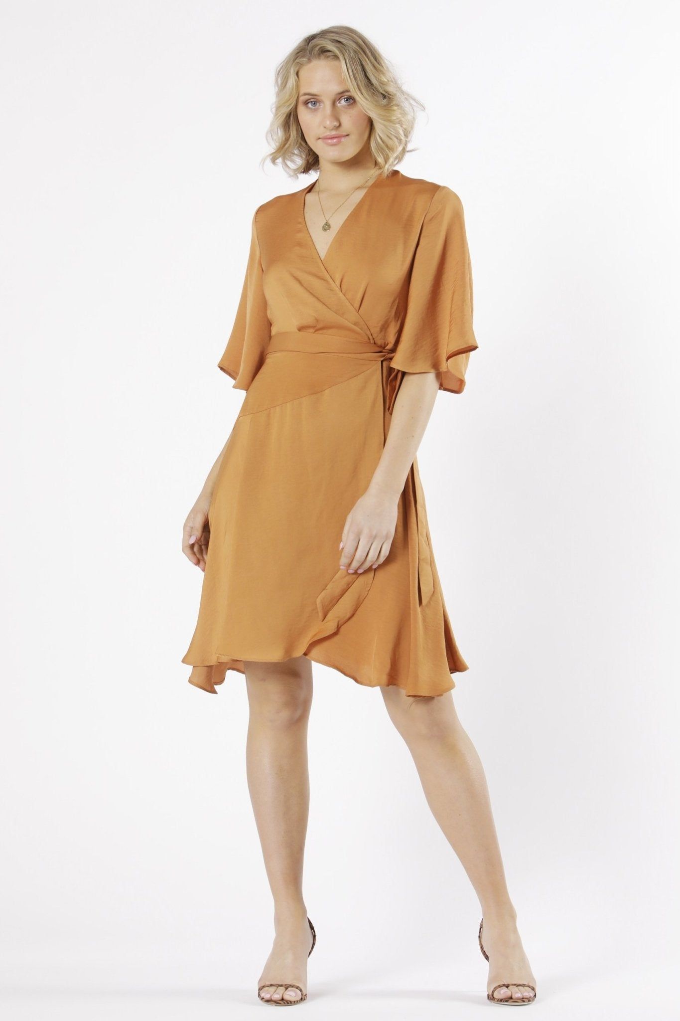 Fate + Becker Mariella Wrap Dress in Apricot - Hey Sara