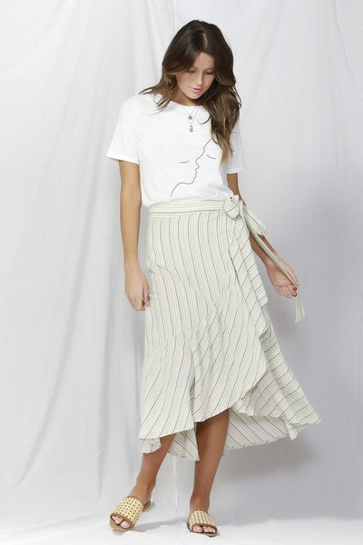 Fate + Becker Naples Linen Frilled Skirt in Stripe - Hey Sara