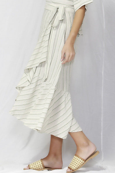 Fate + Becker Naples Linen Frilled Skirt in Stripe - Hey Sara