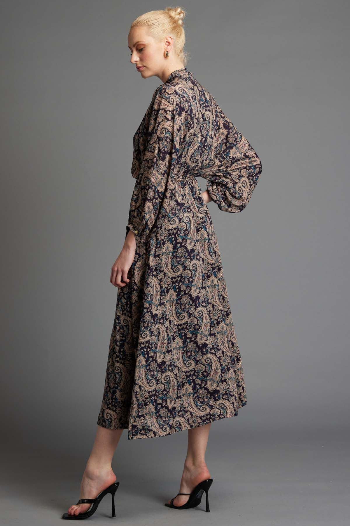 Fate + Becker Nightfever Bohemian Maxi Dress in Navy Paisley - Hey Sara