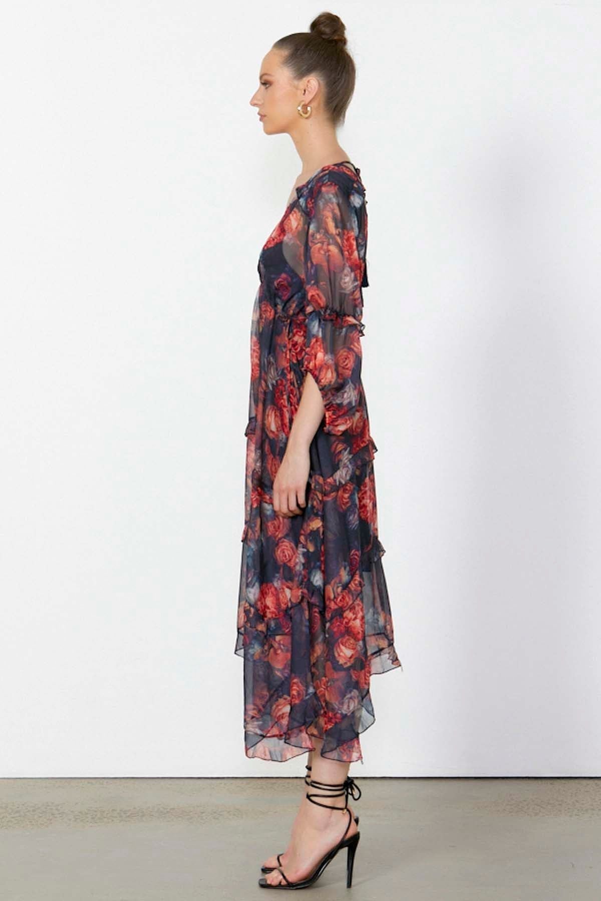 Fate + Becker No Love Today Midi Dress in Moody Floral - Hey Sara