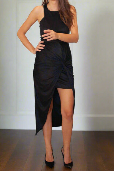 3rd Love Split and Gathered Maxi Halter Neck Dress in Black