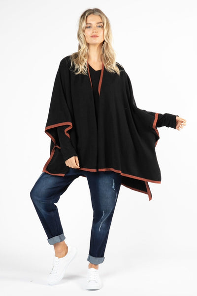 Betty Basics Erin Multi Cape in Black / Terracotta - Hey Sara