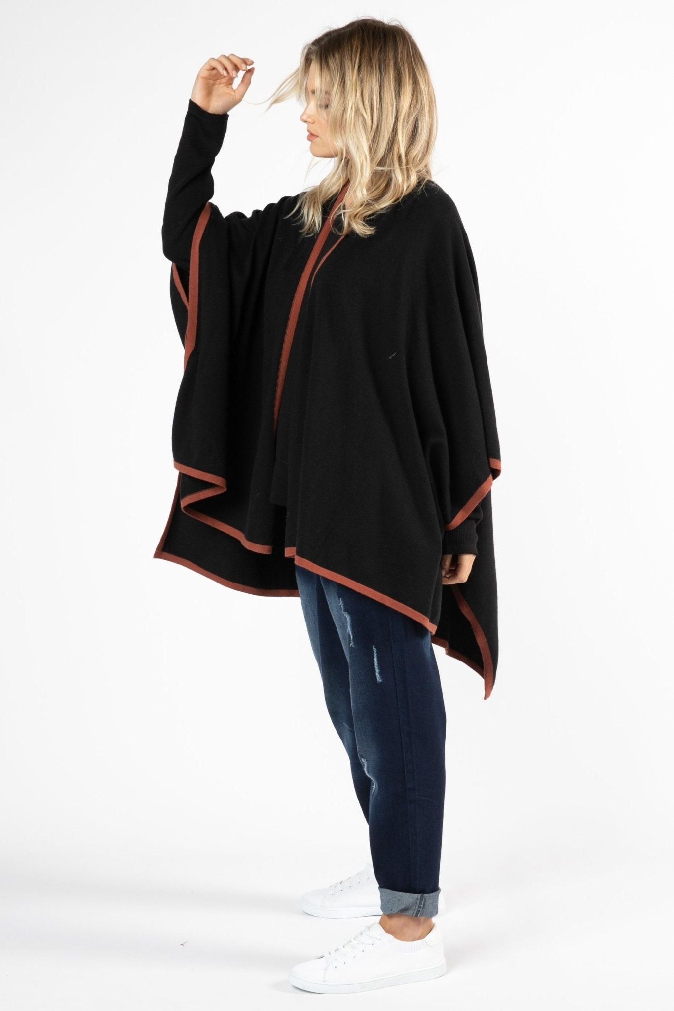 Betty Basics Erin Multi Cape in Black / Terracotta - Hey Sara