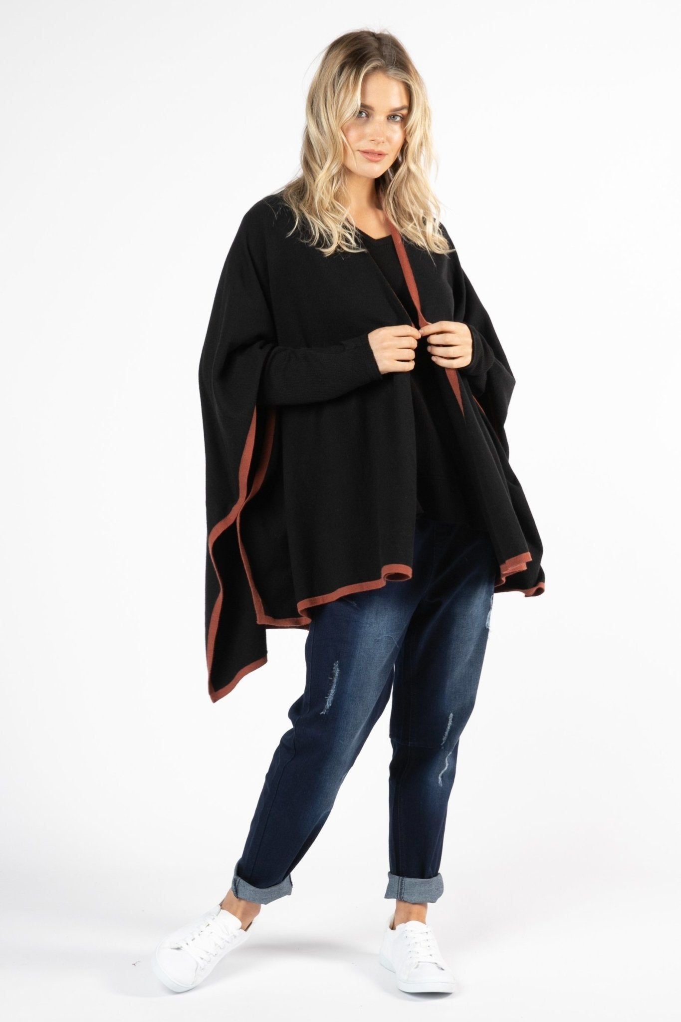 Betty Basics Erin Multi Cape in Black / Terracotta - Hey Sara