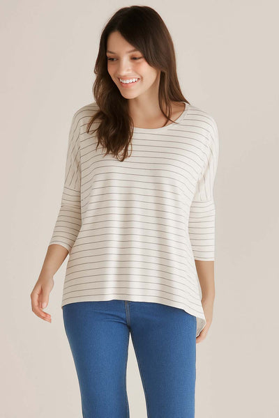 Betty Basics Milan Top in Ivory White Lurex Stripe