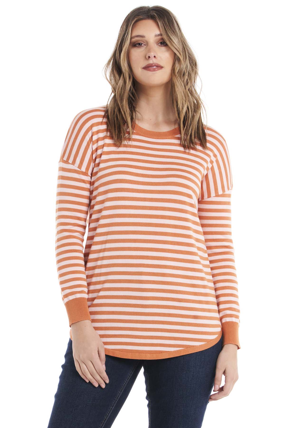 Betty Basics Sophie Knit Jumper in Pink and Apricot Stripe - Hey Sara