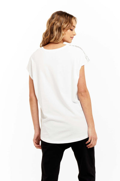 Betty Basics Tyra Top in White with Silver - Hey Sara