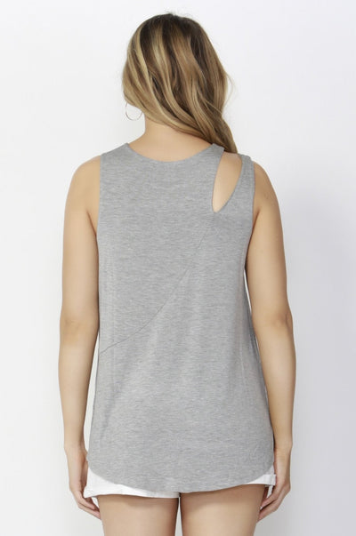 Sass Break Free Split Shoulder Tank Top in Grey Marle - Hey Sara