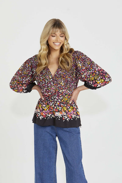 Sass Suki Frill Hem Top in Ditsy Border - Hey Sara