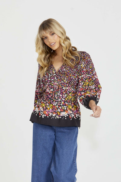 Sass Suki Frill Hem Top in Ditsy Border - Hey Sara